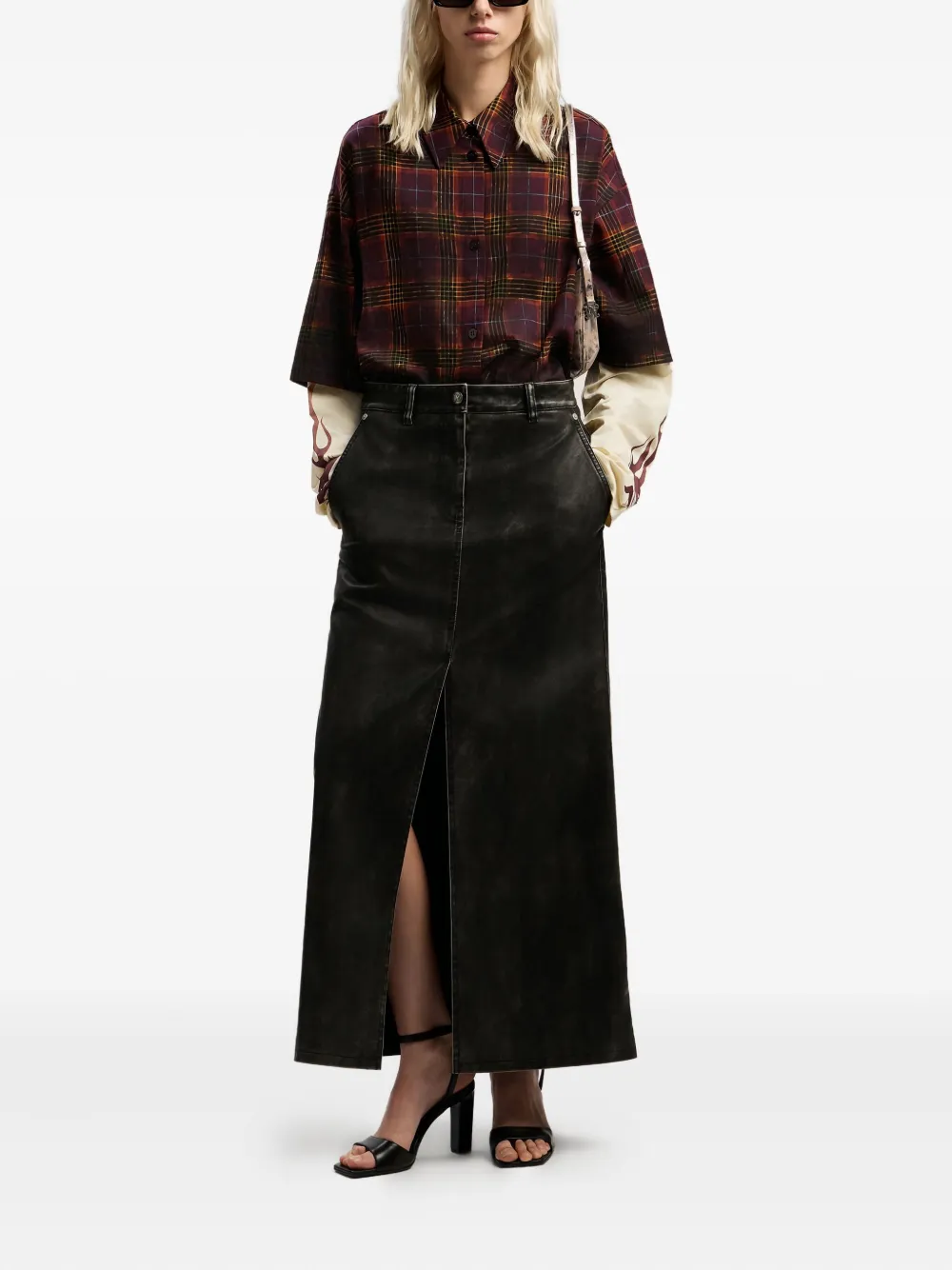 Palm Angels curved-logo coated midi skirt - Grijs