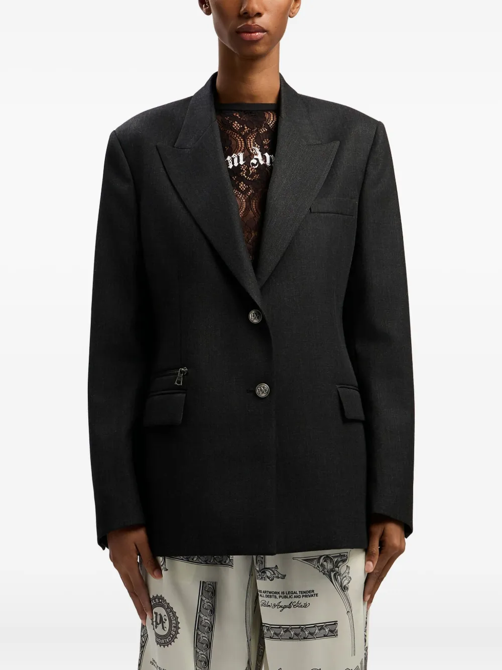 Palm Angels Peak-lapel Blazer In Gray