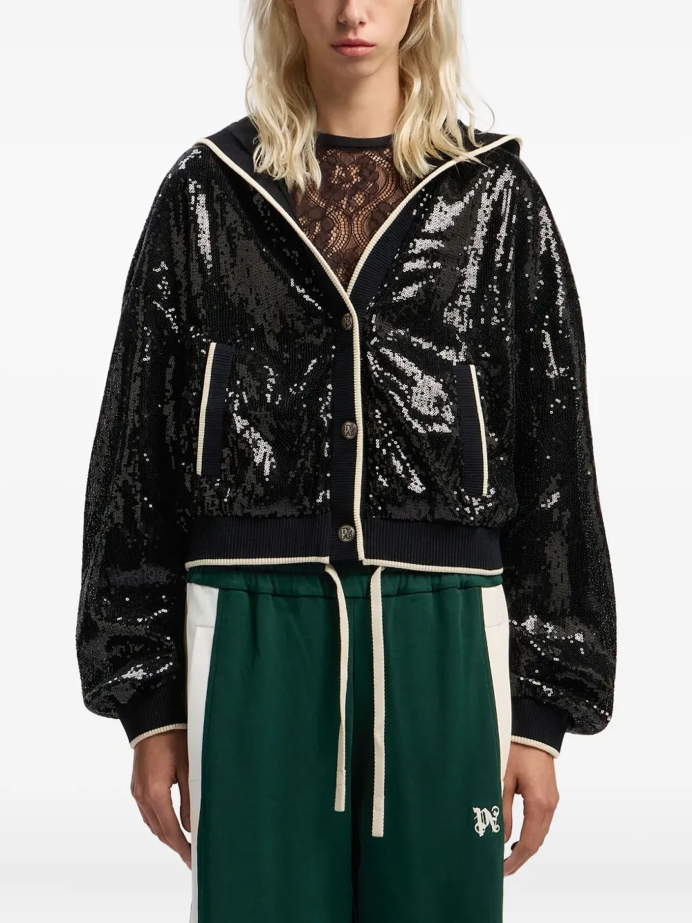 Palm Angels Curved Logo Sequin Jacket In Black