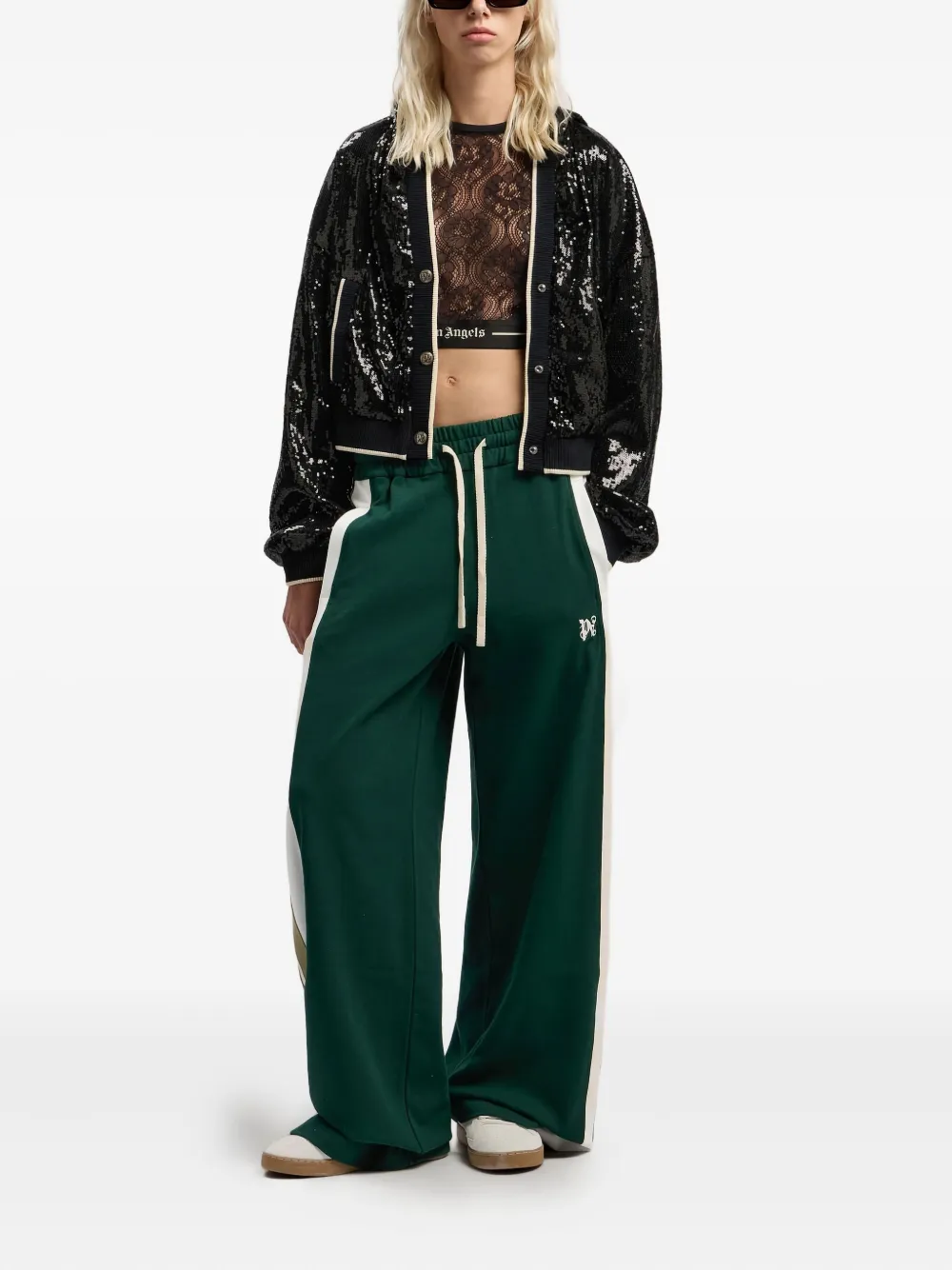 Palm Angels Curved Logo Sequin Jacket In Black
