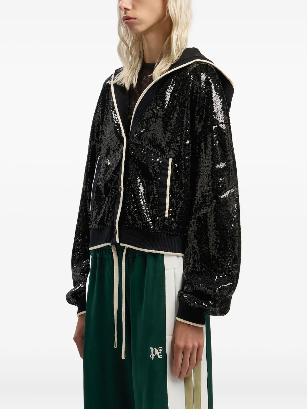 Palm Angels Curved Logo Sequin Jacket In Black