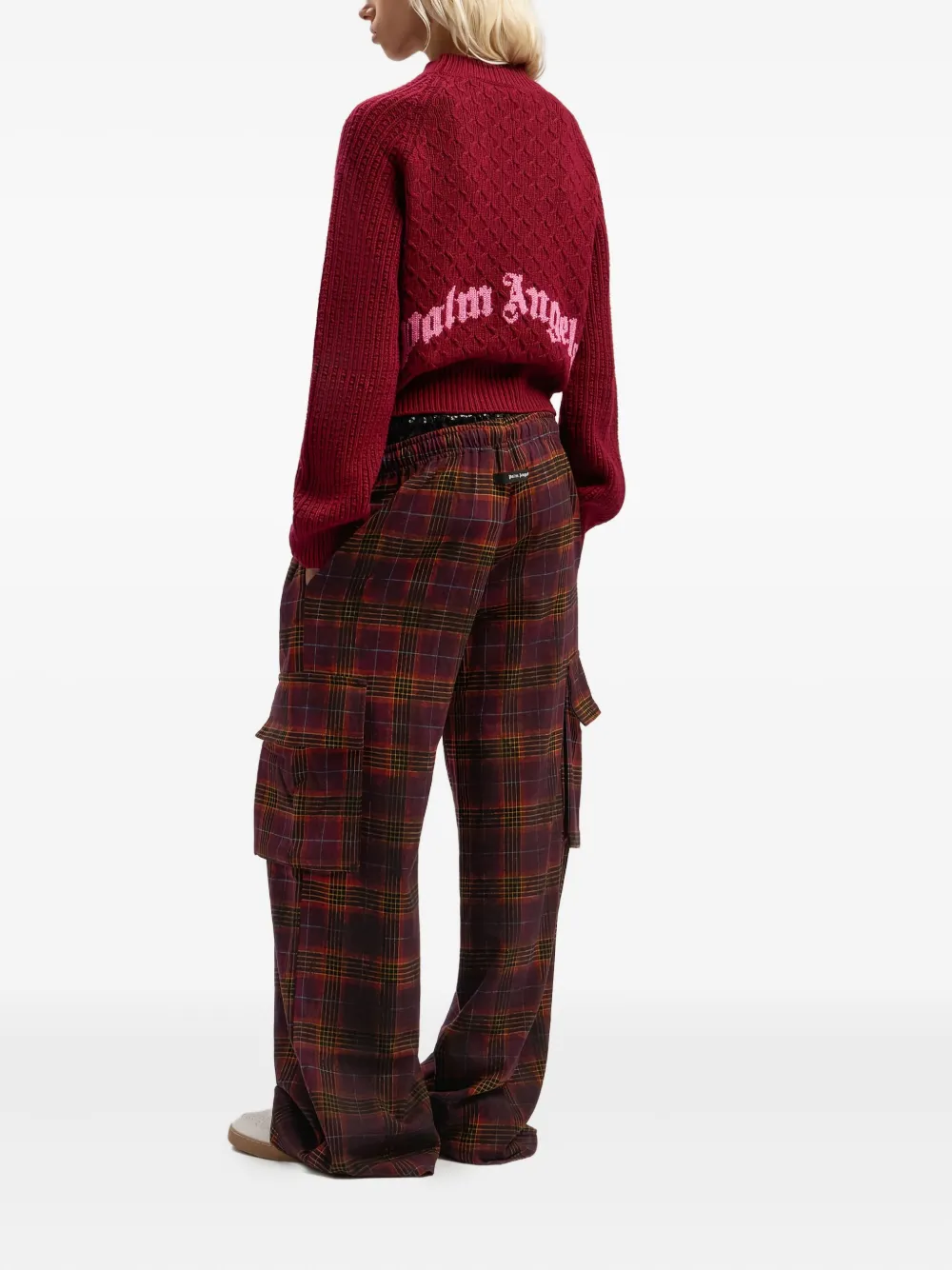 Palm Angels Curved-logo Ribbed-panel Sweater In Red
