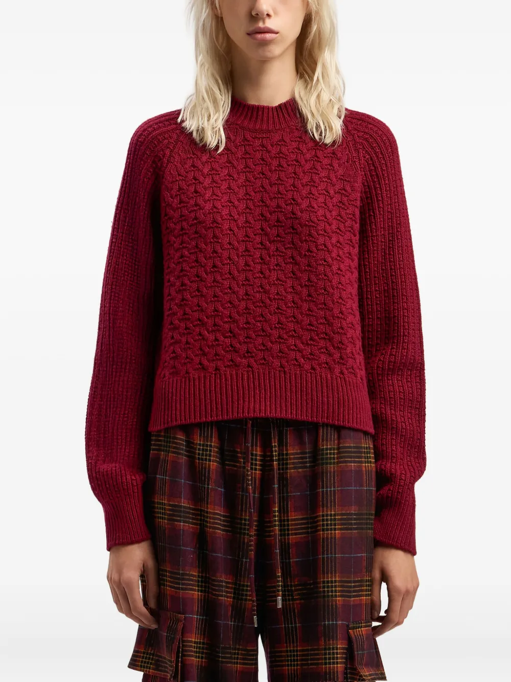 Palm Angels Curved-logo Ribbed-panel Sweater In Red