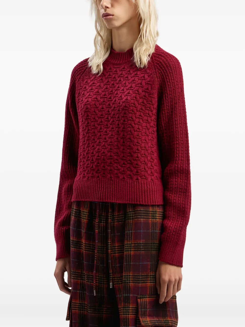 Palm Angels Curved-logo Ribbed-panel Sweater In Red
