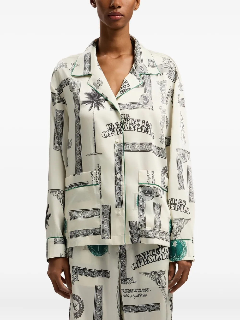 Palm Angels Dollar Print Pajama Shirt In Neutral