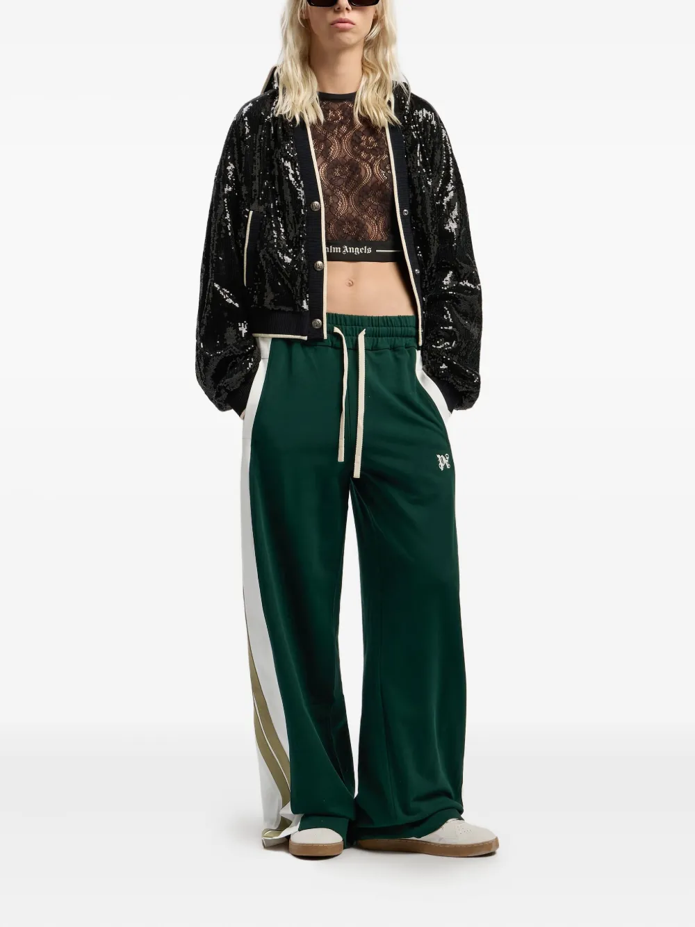 Palm Angels Monogram Side-panel Track Pants In Green