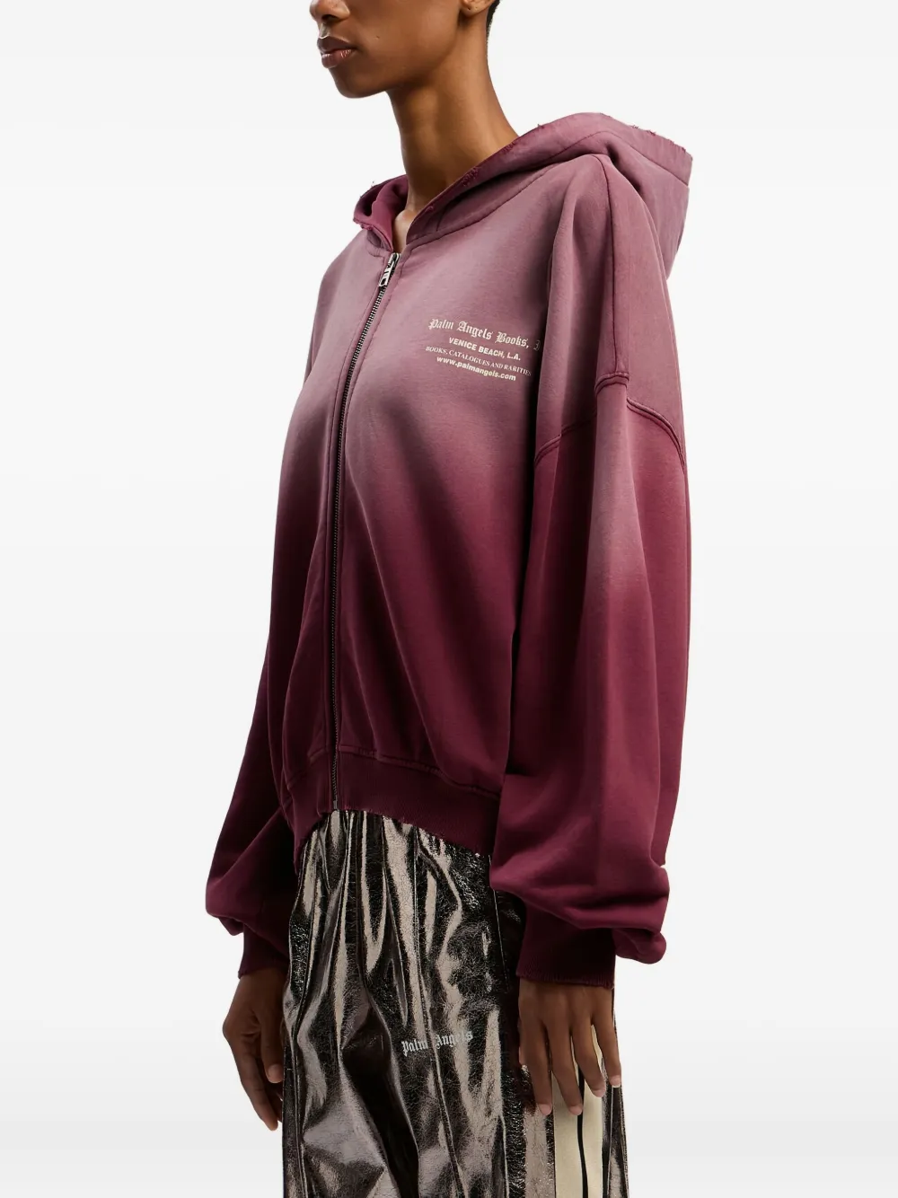 Palm Angels Bordeaux Sweatshirt With Zip And Hoodie In Red