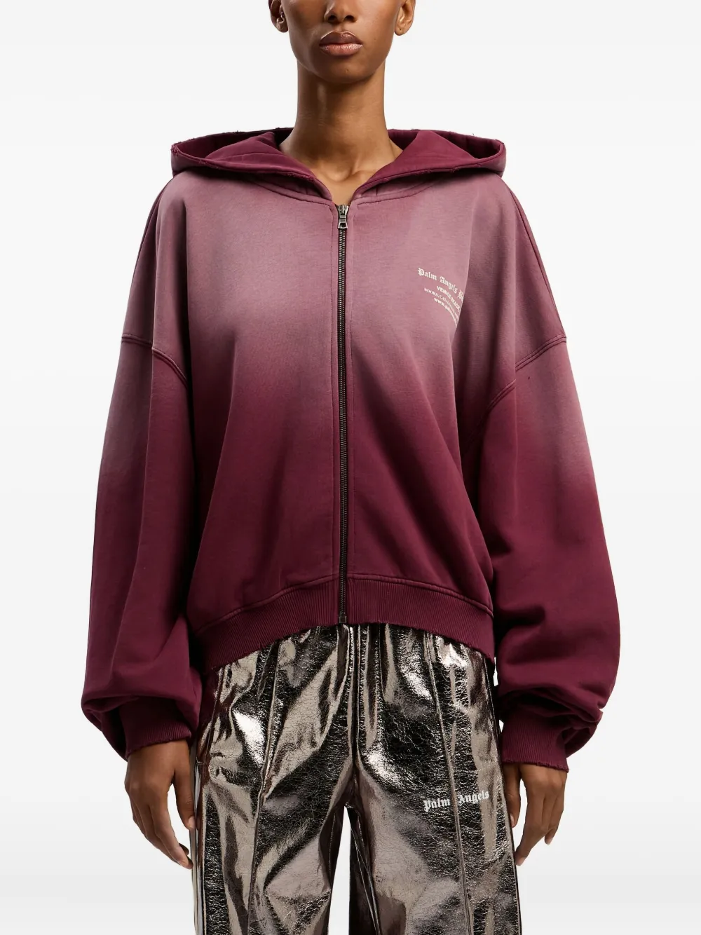 Palm Angels Bordeaux Sweatshirt With Zip And Hoodie In Red