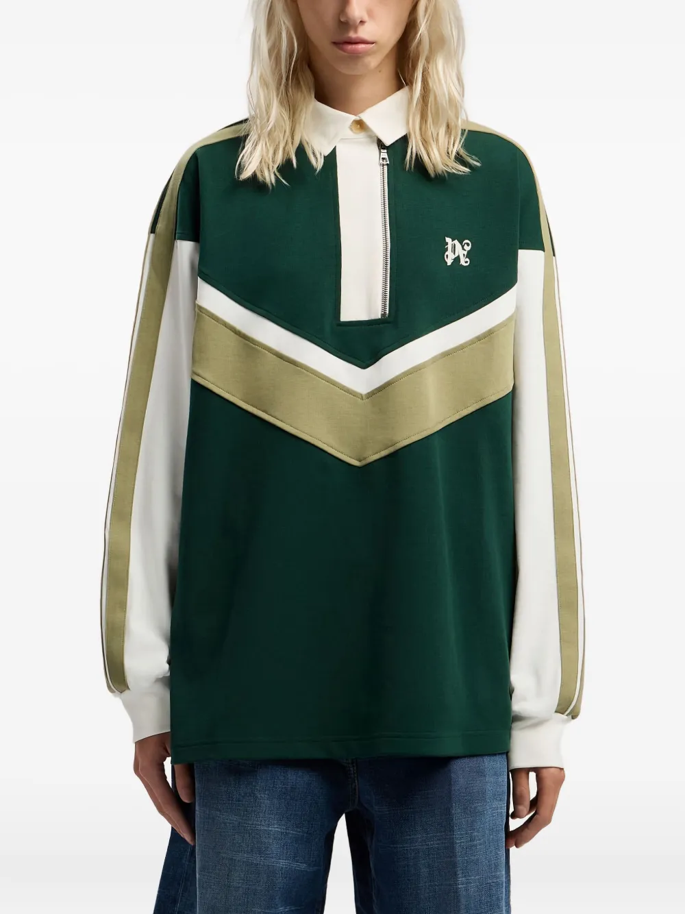 Palm Angels Poloshirt met colourblocking en monogram Groen