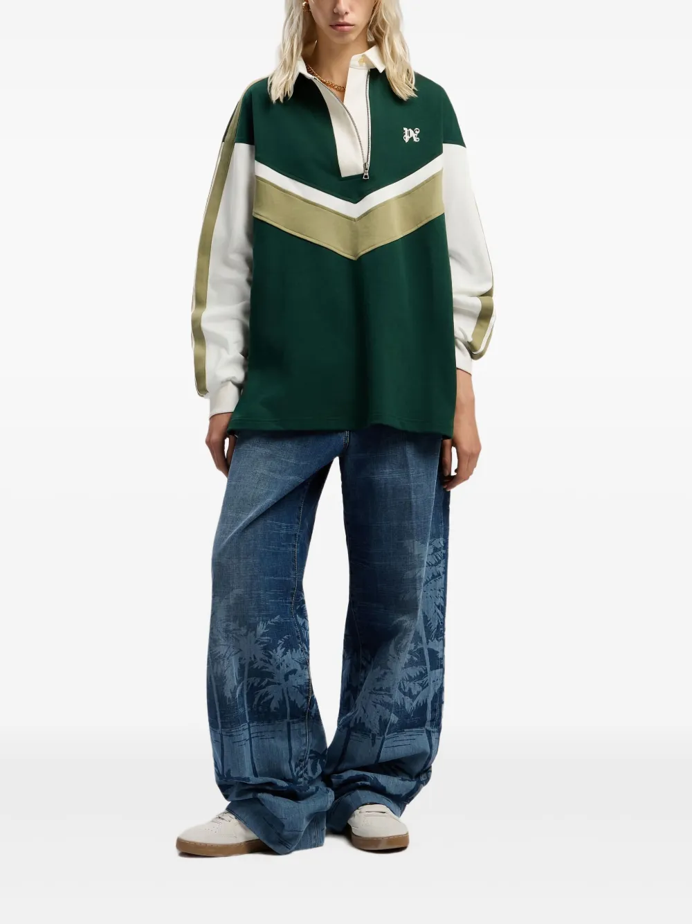 Palm Angels Poloshirt met colourblocking en monogram Groen