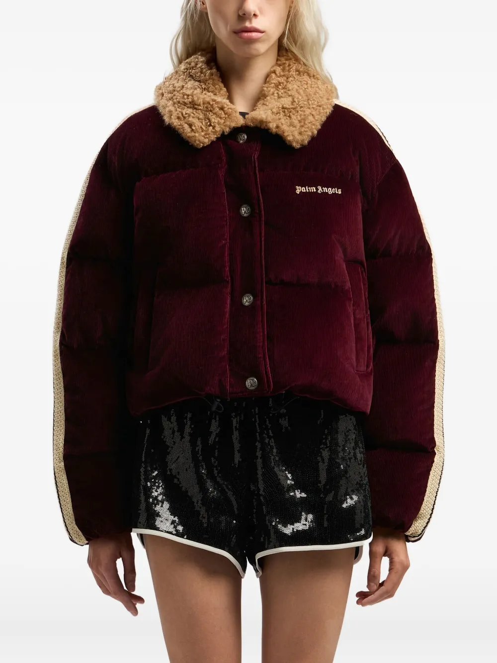 Palm Angels Classic Logo Cord Down Jacket In Red