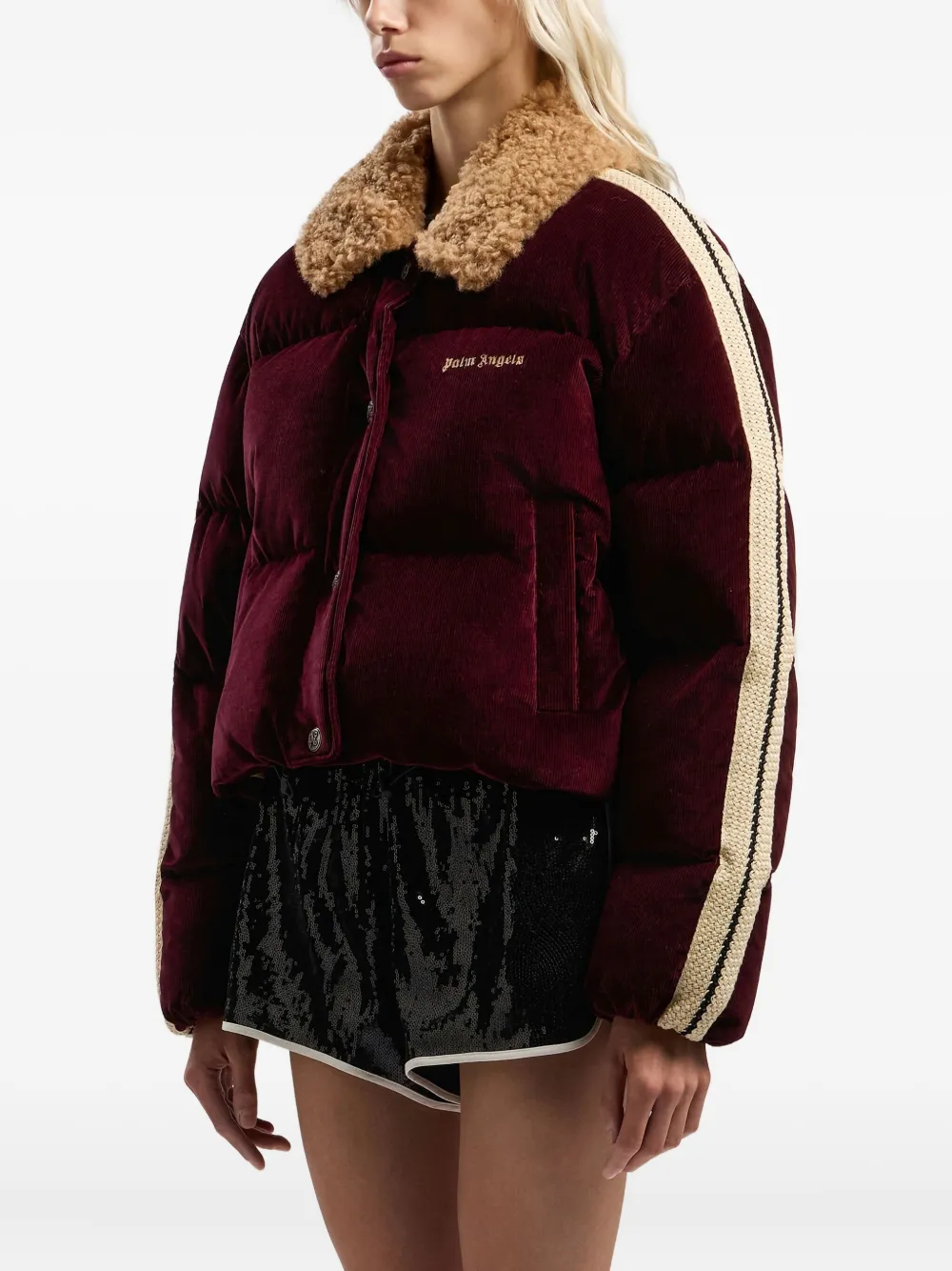 Palm Angels Classic Logo Cord Down Jacket In Red