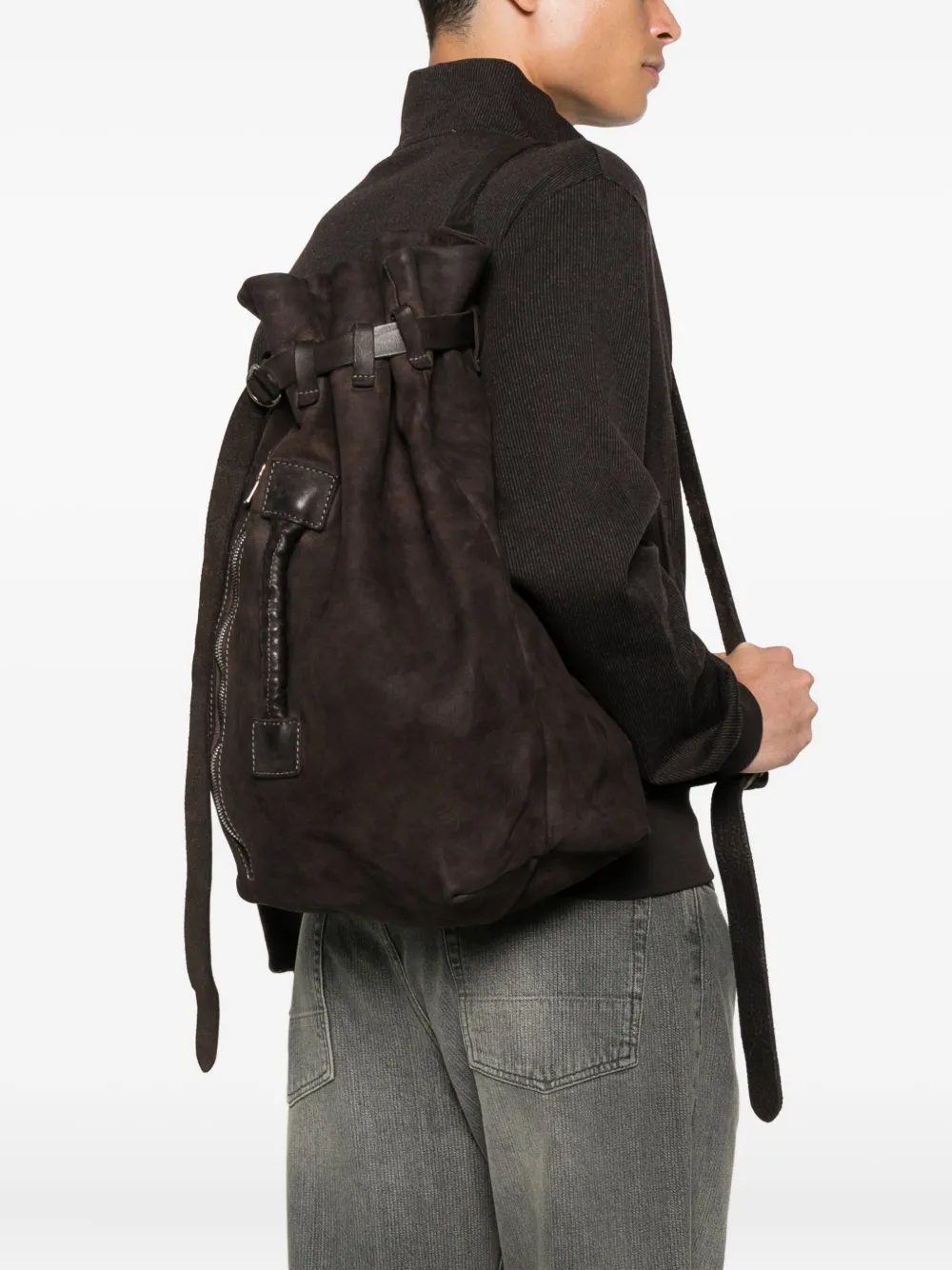 Guidi Belted Suede Backpack In Brown