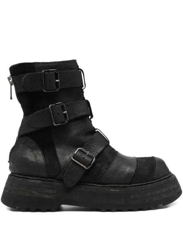 ストラップ付きブラックレザーブーツ Guidi マルチストラップ ブーツ | ブラック | FARFETCH JP