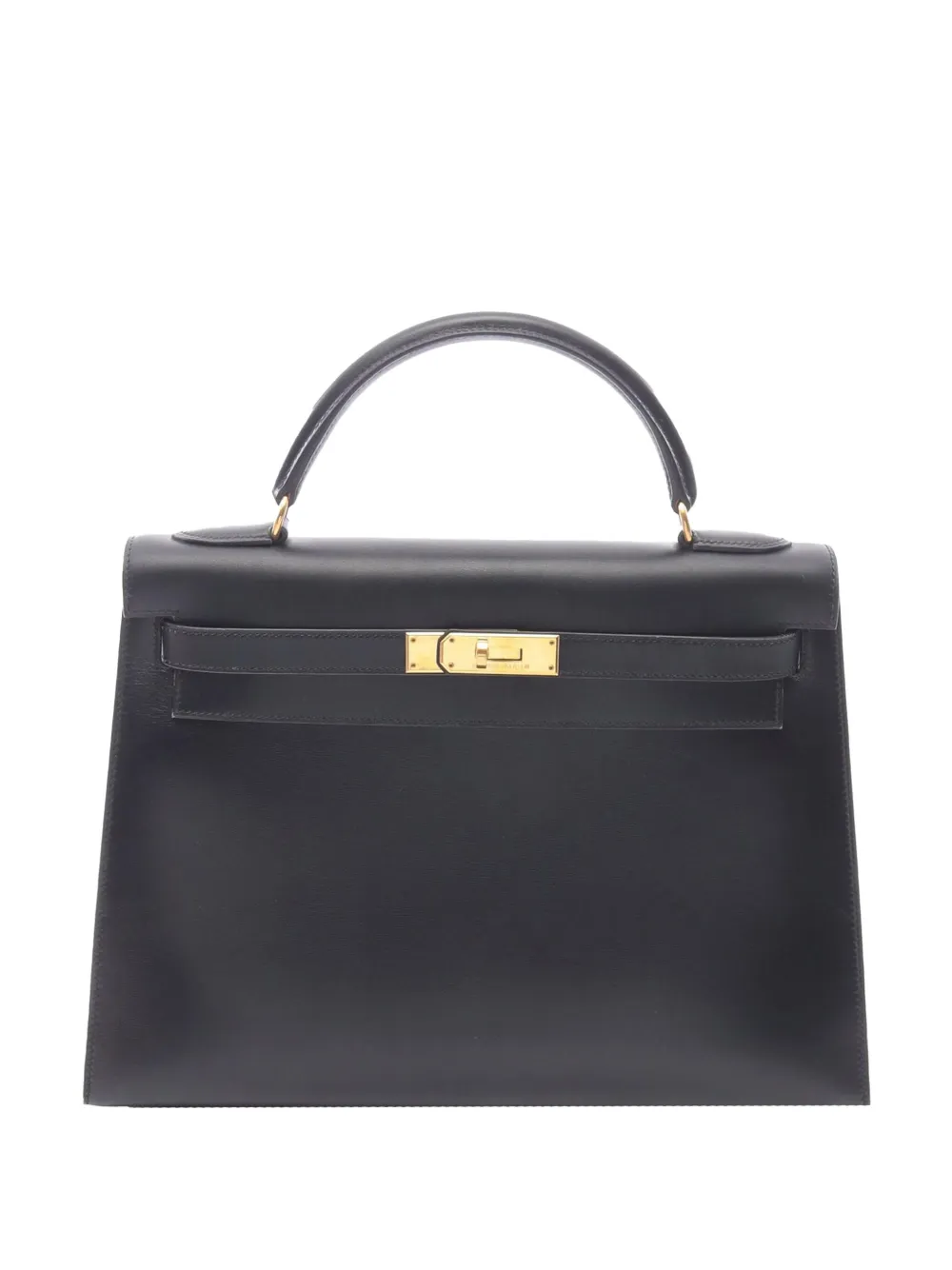 Pre-owned Hermes 1999 Box Calf Kelly Sellier 32 Satchel In Black