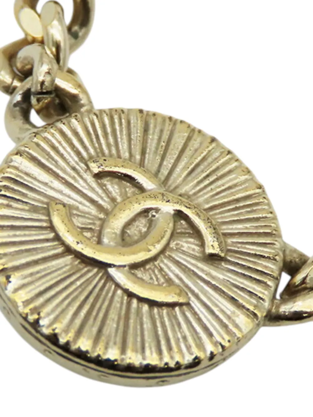 Pre-owned Chanel 2022 Gold Plated Resin Cc Rhinestones Pendant Necklace Costume Necklace