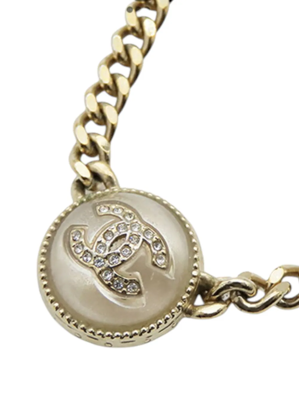 Pre-owned Chanel 2022 Gold Plated Resin Cc Rhinestones Pendant Necklace Costume Necklace