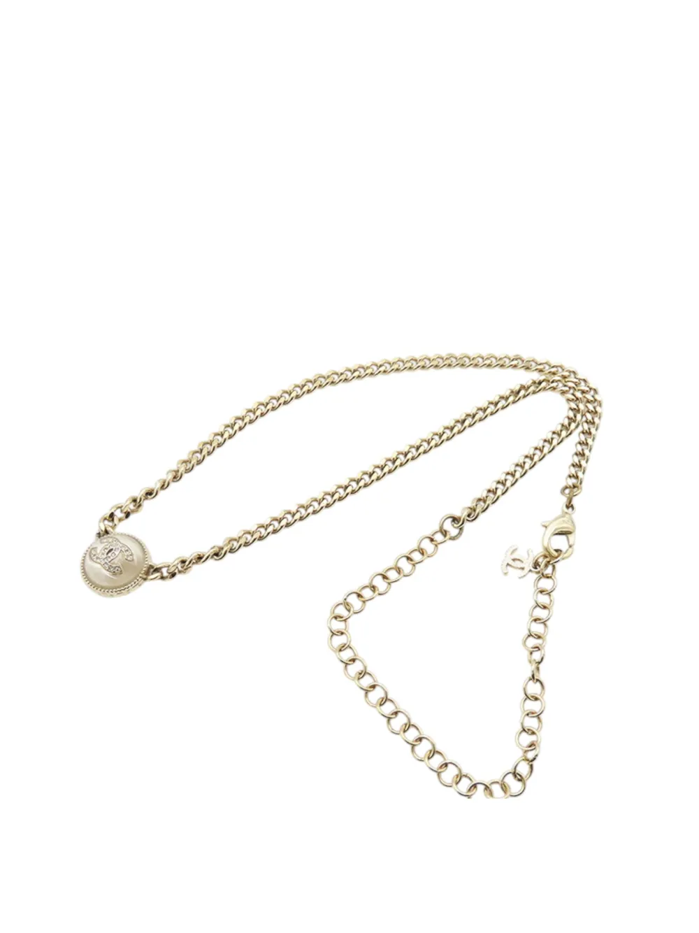 Pre-owned Chanel 2022 Gold Plated Resin Cc Rhinestones Pendant Necklace Costume Necklace