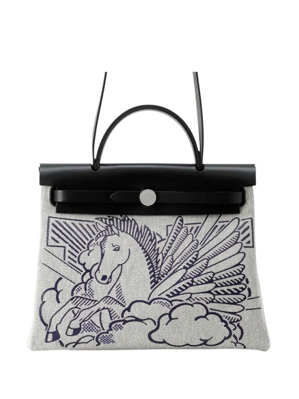 Pre-owned Hermes 2020 Toile And Vache Hunter Pegase Pop Herbag Zip 31 Satchel In Black