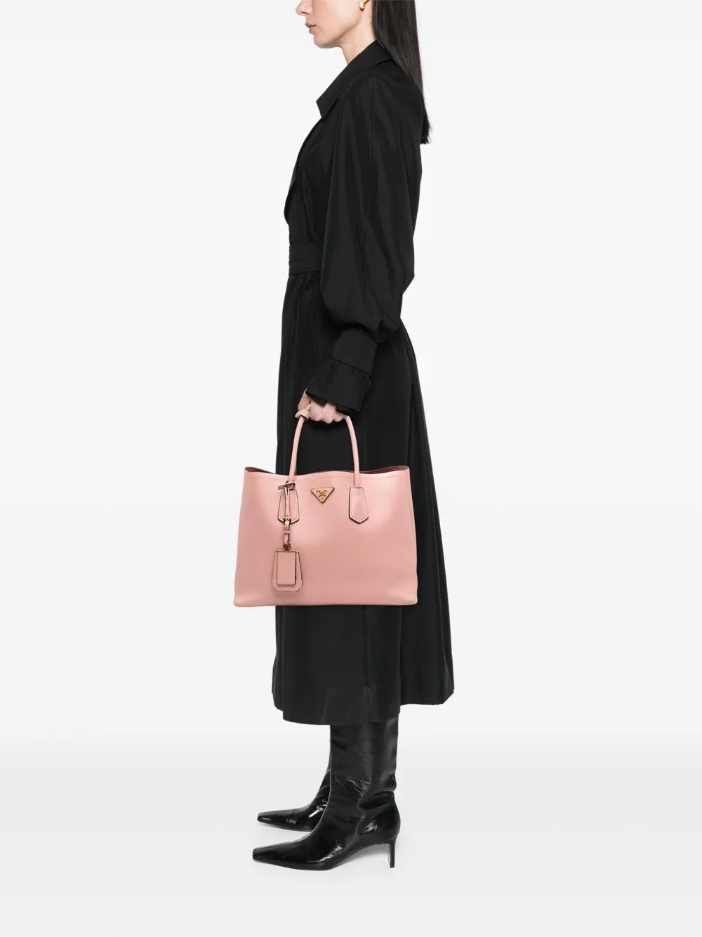 Pre-owned Prada 2013-2025 Large Saffiano Cuir Double Satchel In Pink