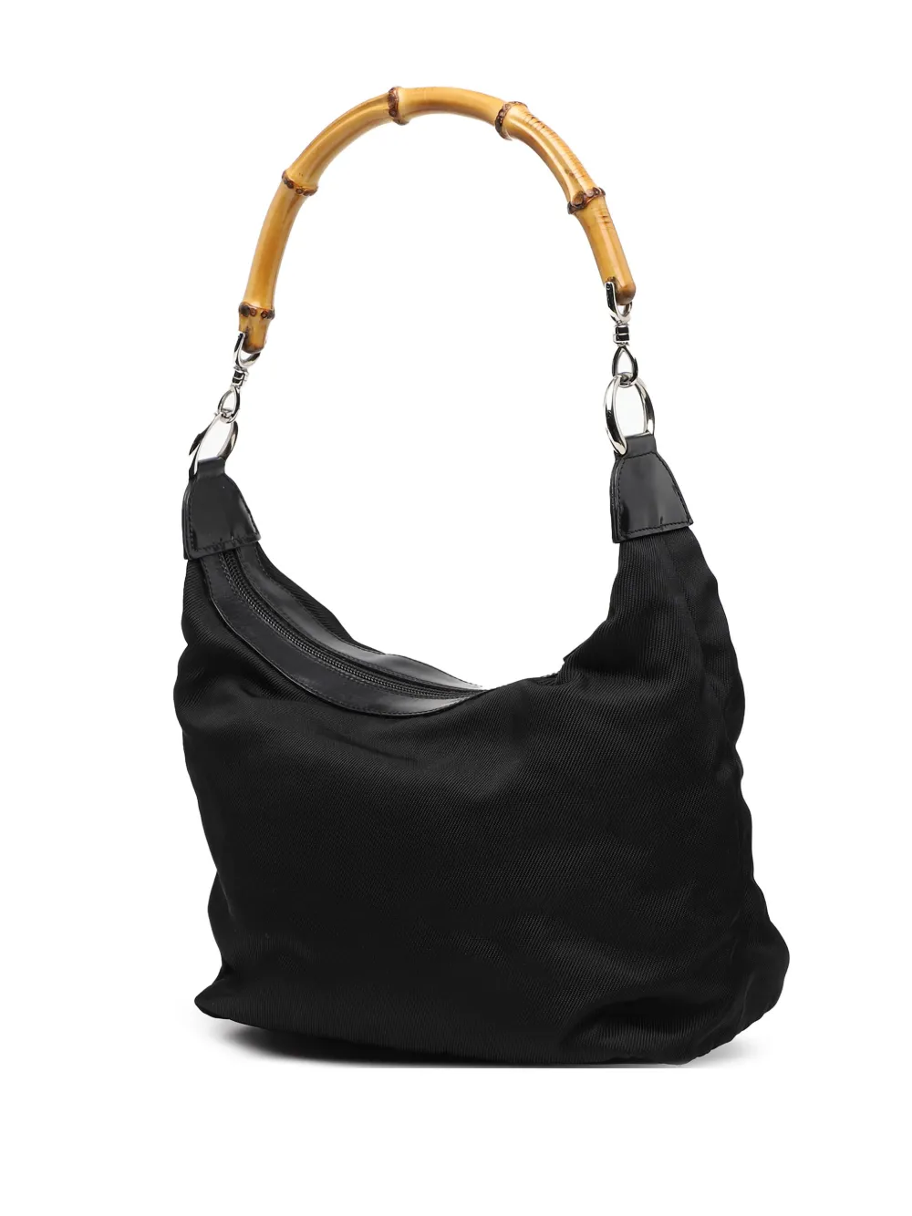 Pre-owned Gucci 2000-2015 Nylon Bamboo Shoulder Bag In Black