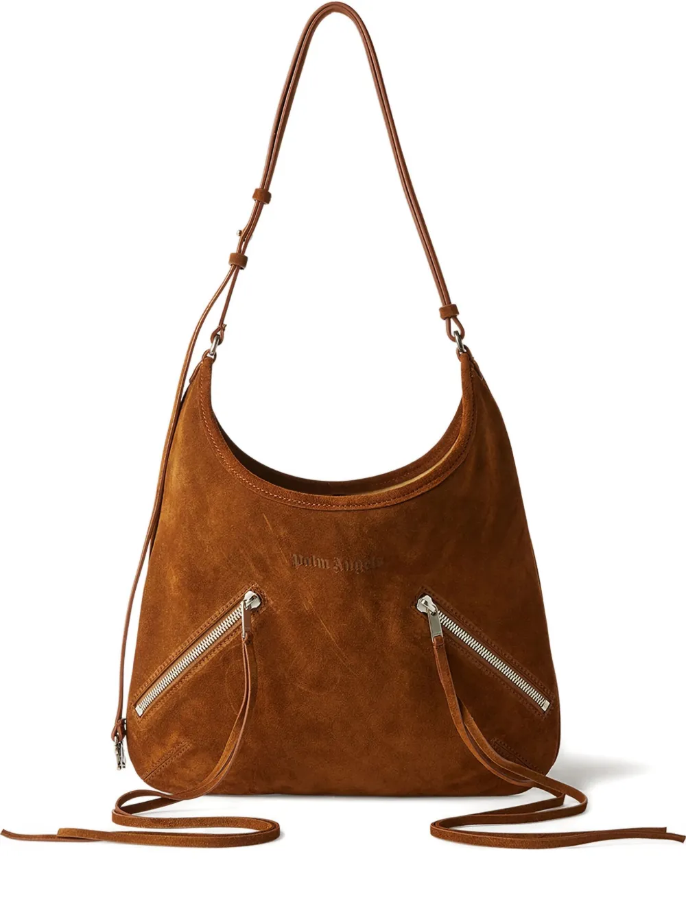 Palm Angels Maxi Zip-up Suede Shoulder Bag In Pink