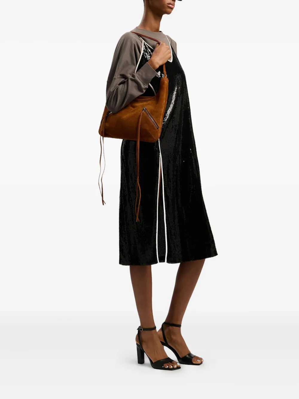 Palm Angels Maxi zip-up suede shoulder bag - Bruin