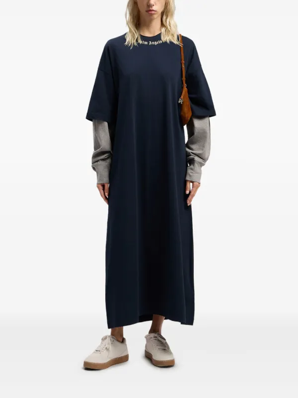 Palm Angels Curved Logo Layered Dress Dark Blue - Off White