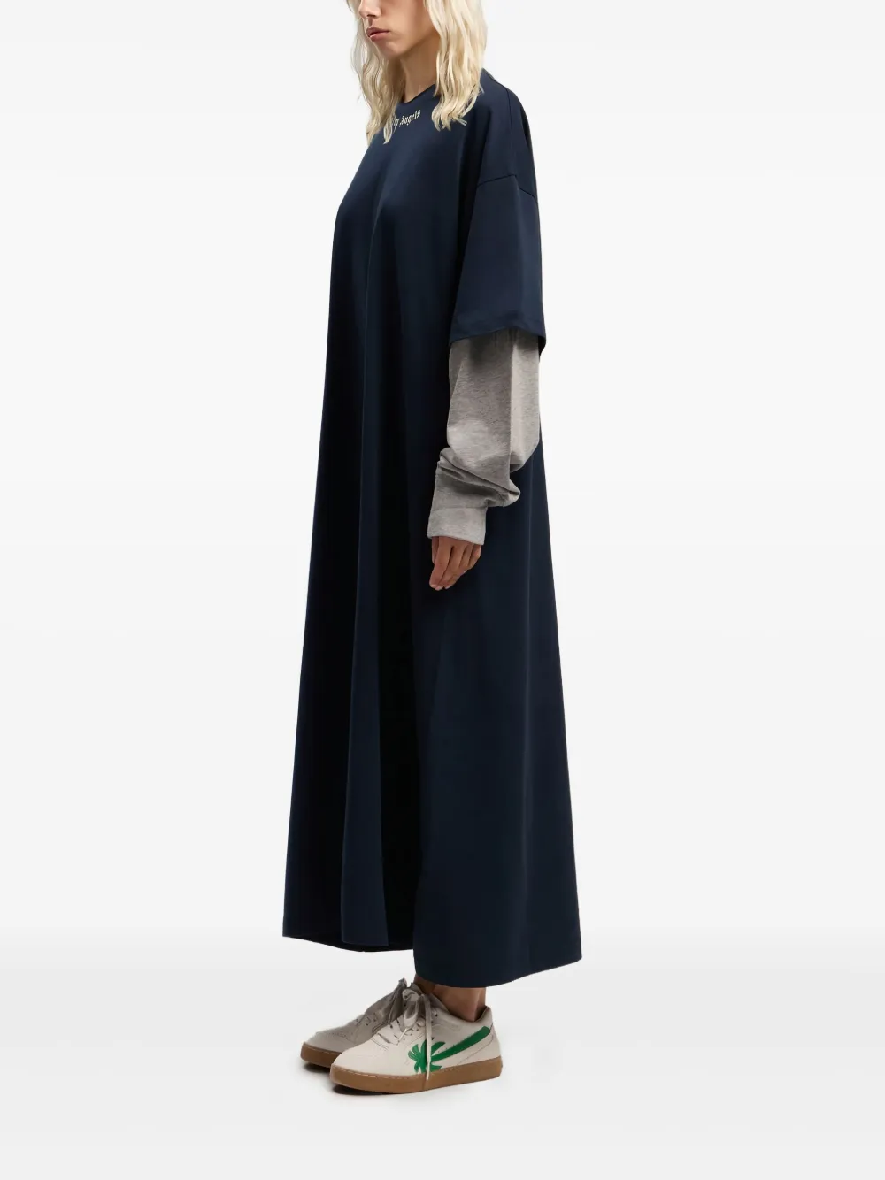 Palm Angels Gelaagde midi-jurk met gewelfd logo Blauw