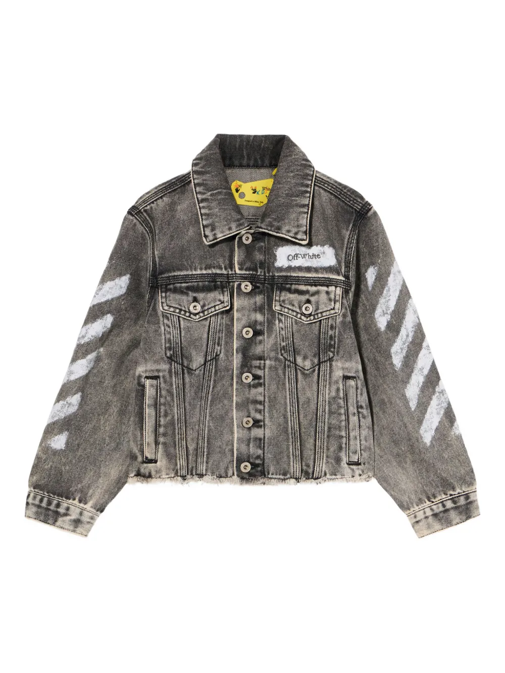 Off-White Kids Diagonal Sponge frayed denim jacket - Grigio