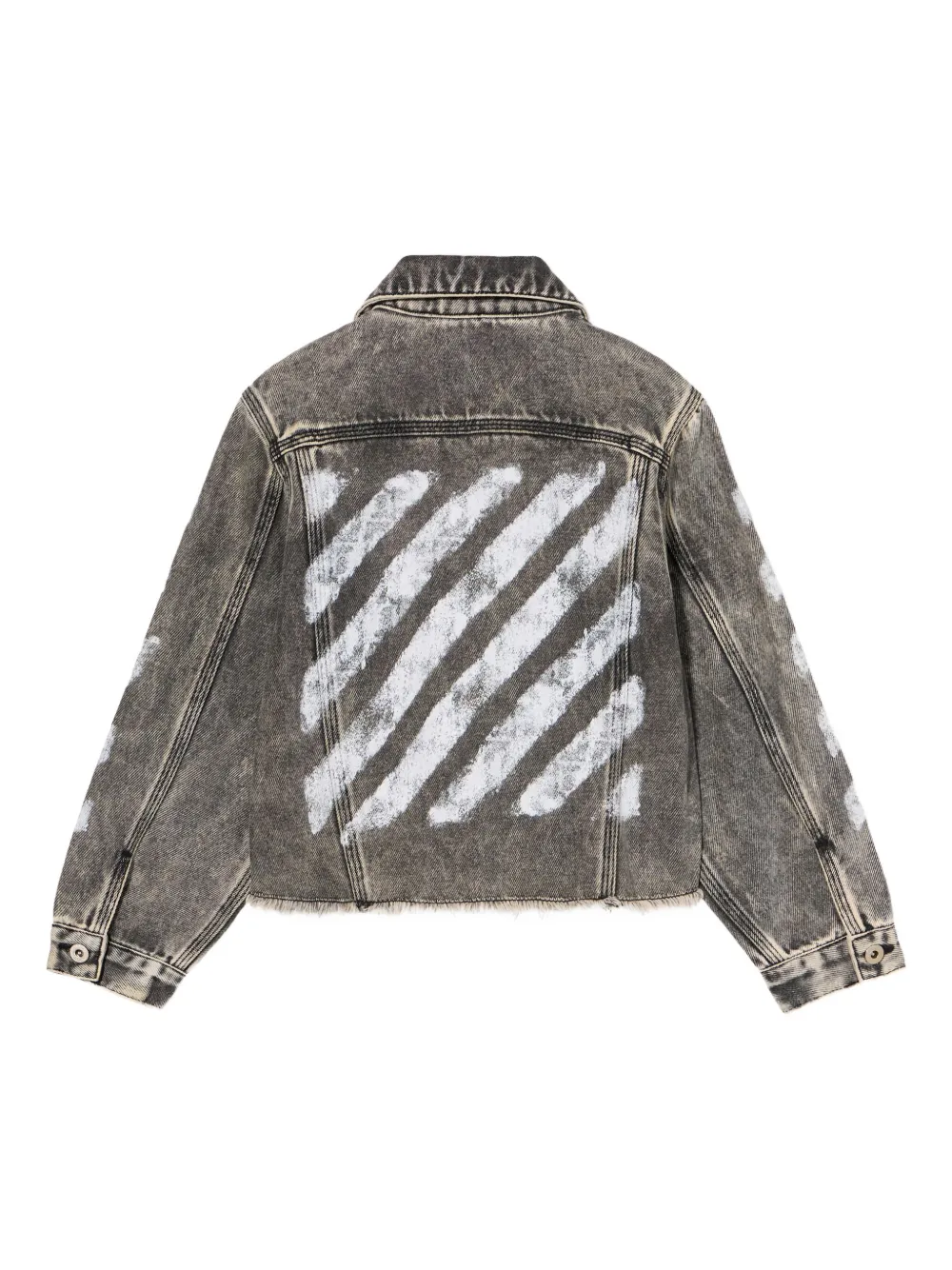 Off-White Kids Diagonal Sponge spijkerjack met franje Grijs