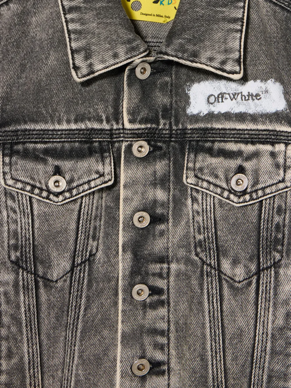 Off-White Kids Diagonal Sponge spijkerjack met franje Grijs