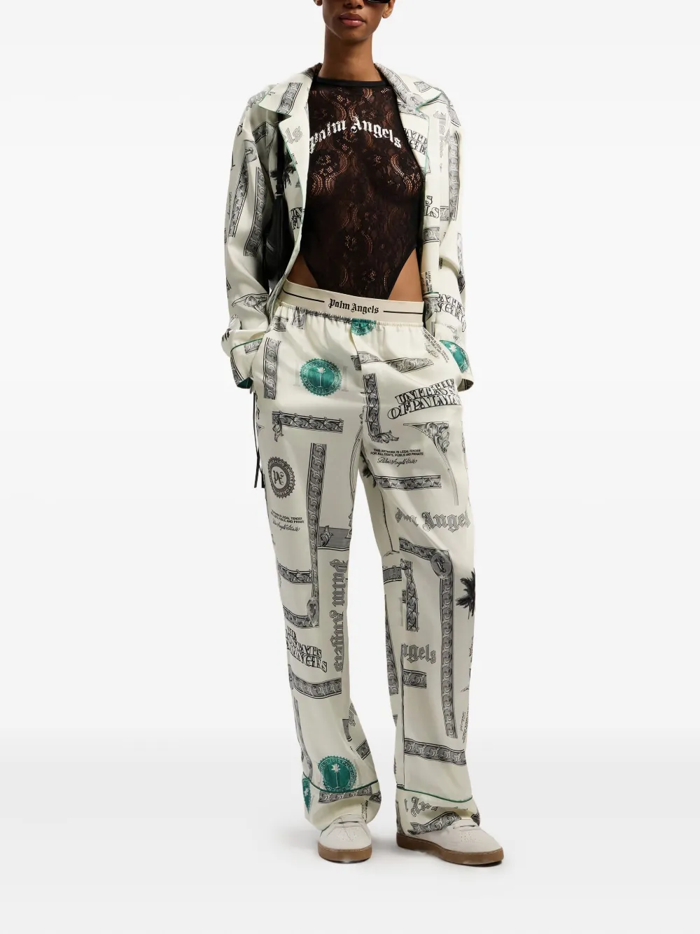 Palm Angels Dollar-print Elasticated Pajama-style Pants In Neutral