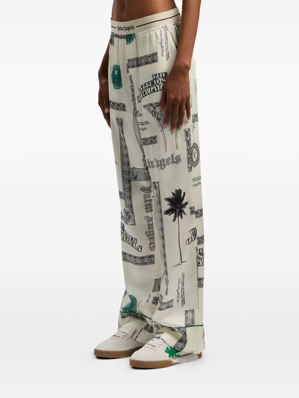 Palm Angels Dollar-print Elasticated Pajama-style Pants In Neutral