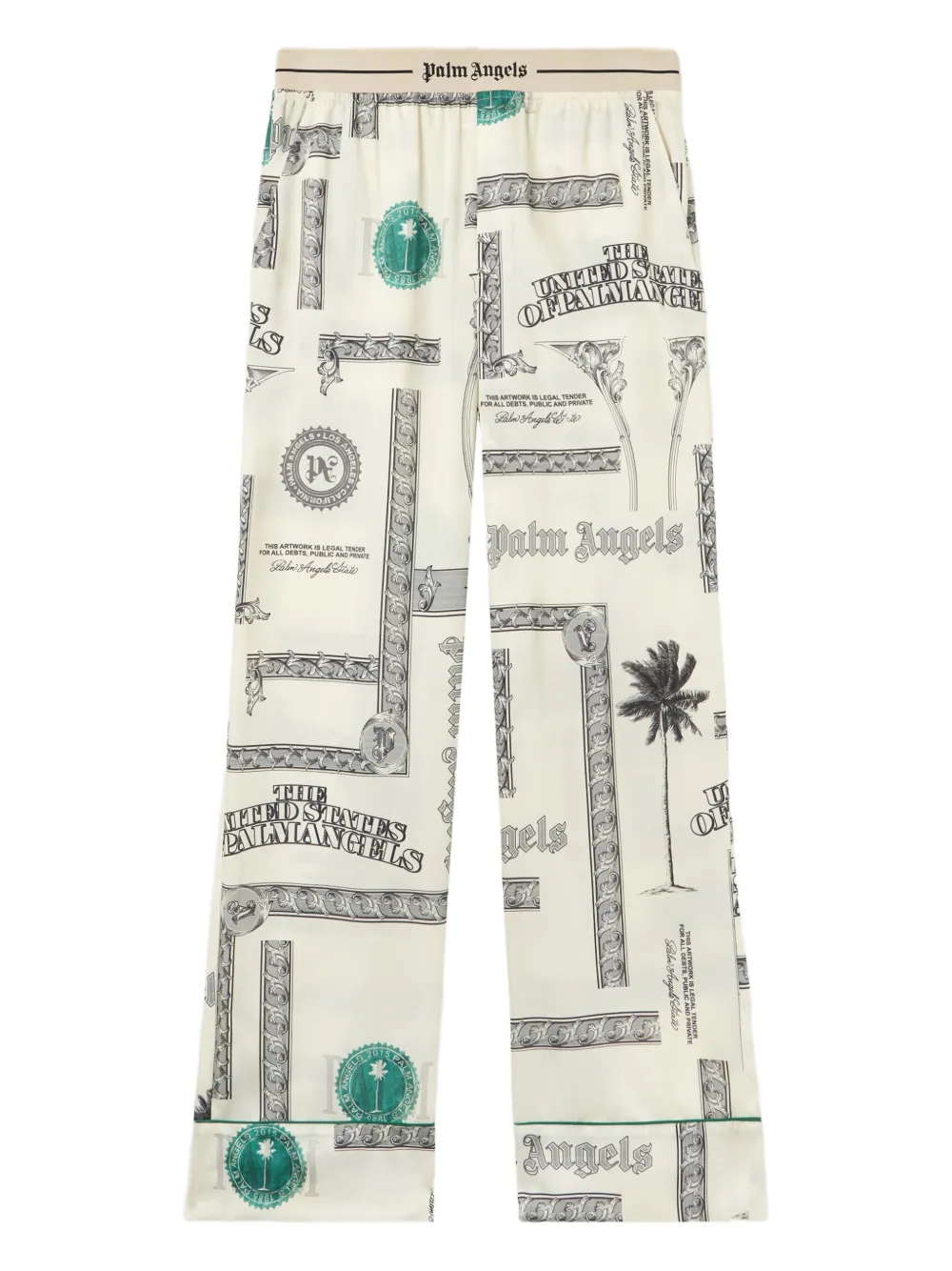 Palm Angels Elastische pyjamabroek met dollarprint Beige