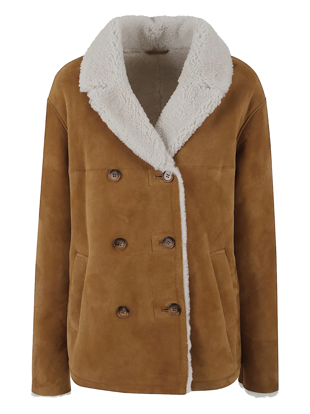 Enes double-breasted shearling-collar coat | Brown | Image 1