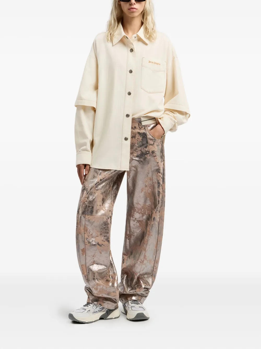 Palm Angels Hybrid Buttoned Overshirt In Neutral