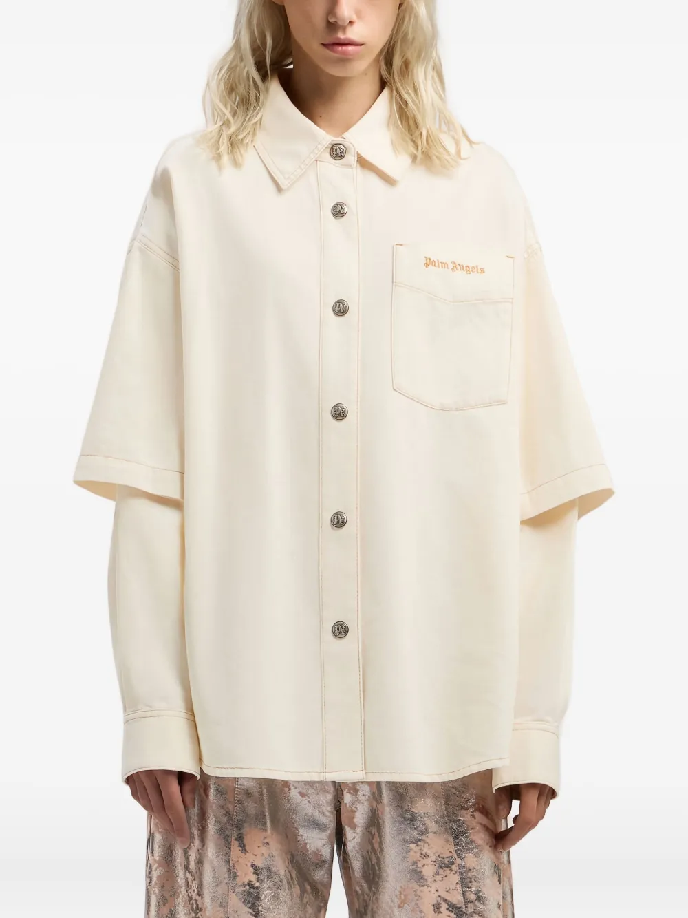 Palm Angels Hybrid Buttoned Overshirt In Neutral