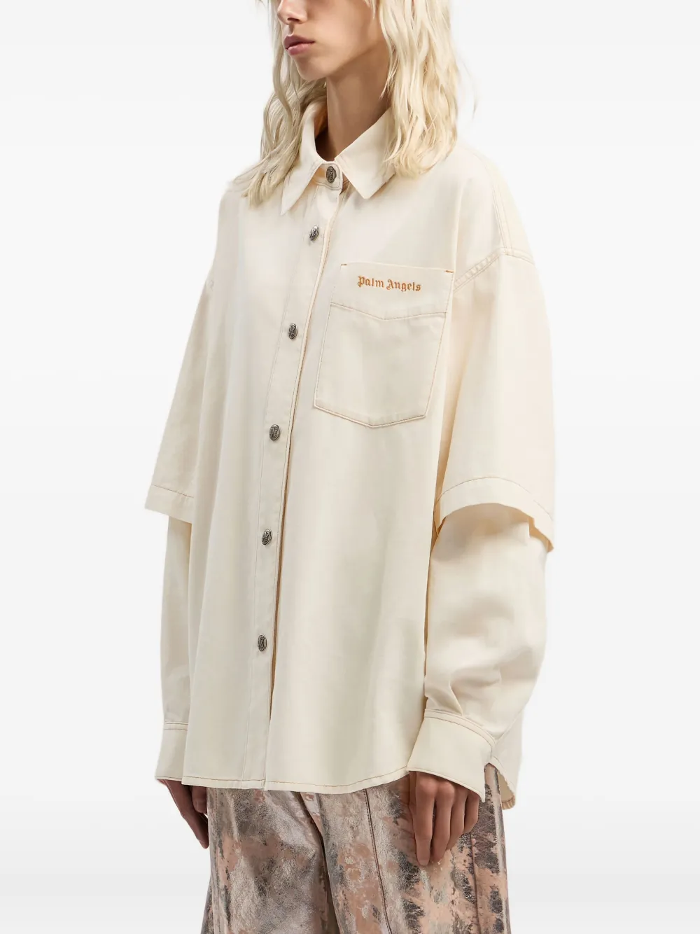Palm Angels Hybrid Buttoned Overshirt In Neutral