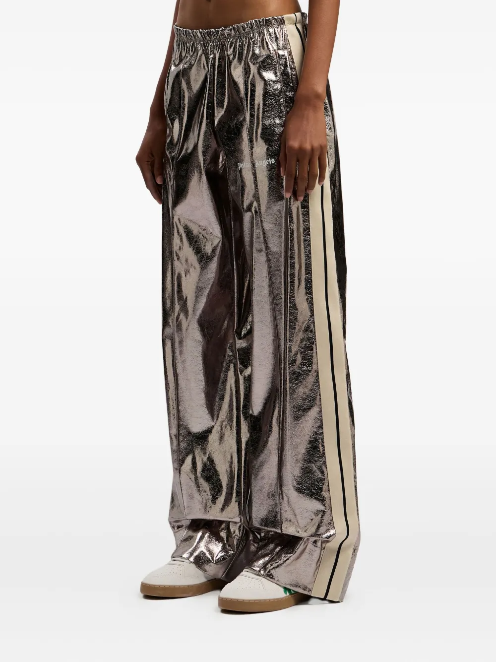 Palm Angels Laminated Wide-leg Track Pants In Gray