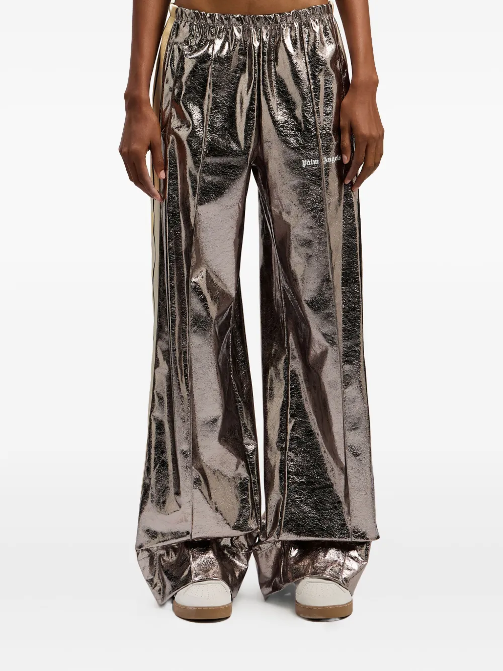 Palm Angels Laminated Wide-leg Track Pants In Gray