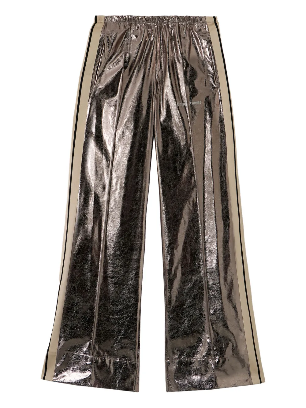 Palm Angels Laminated Wide-leg Track Pants In Gray