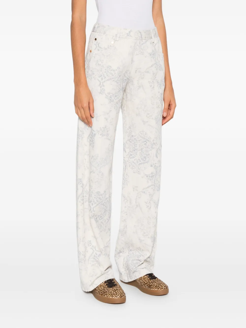 Forte Broek met bloemen Wit
