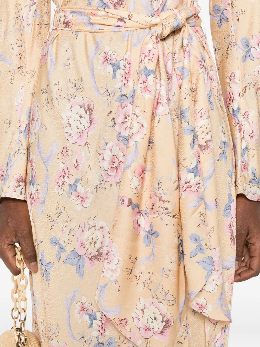 Forte Maxi-jurk met bloemenprint en strik Beige
