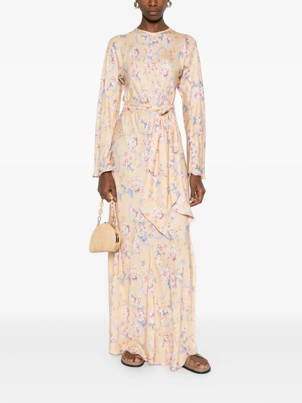 Forte Forte Maxi-jurk met bloemenprint en strik - Beige