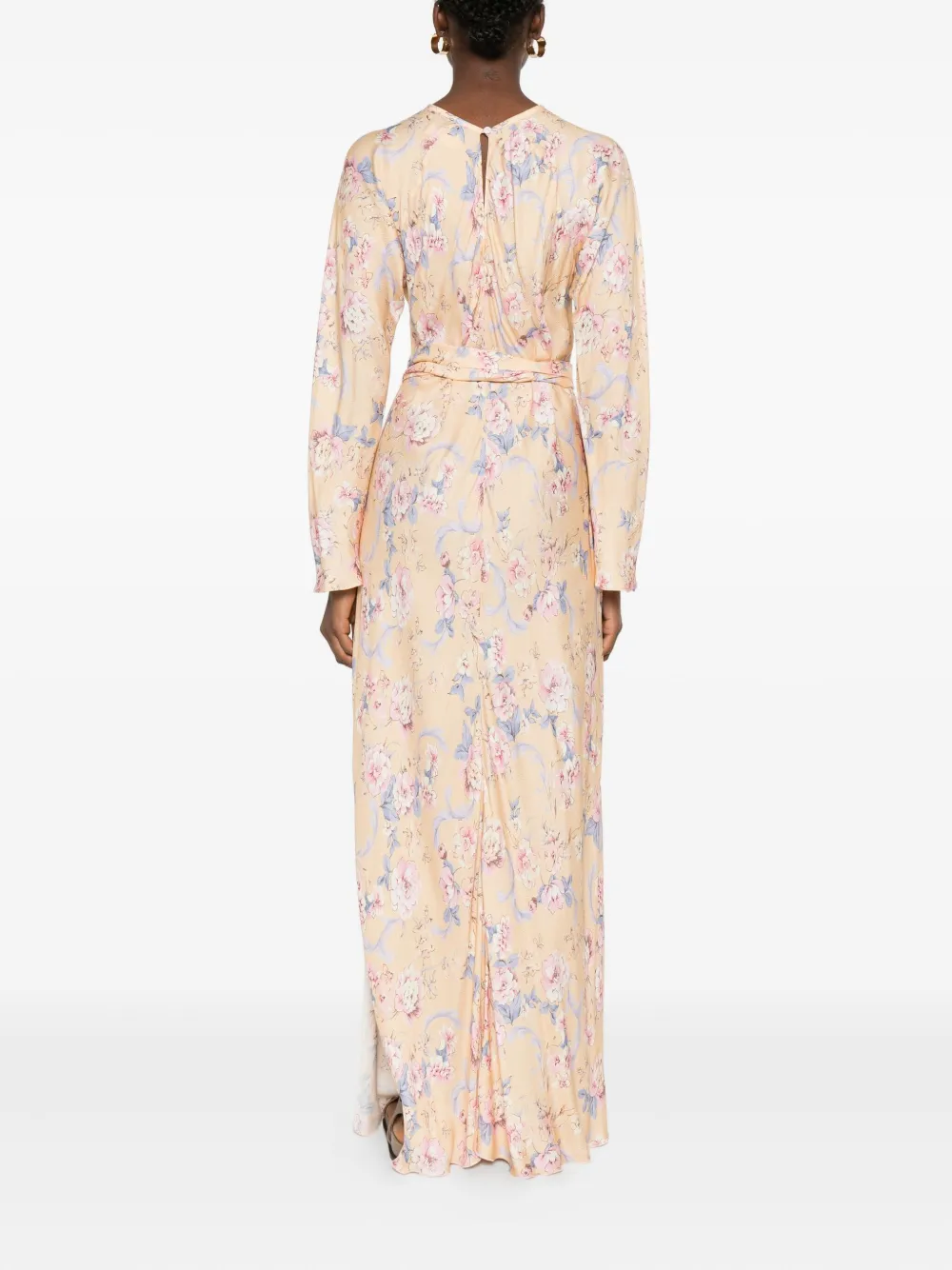 Forte Maxi-jurk met bloemenprint en strik Beige