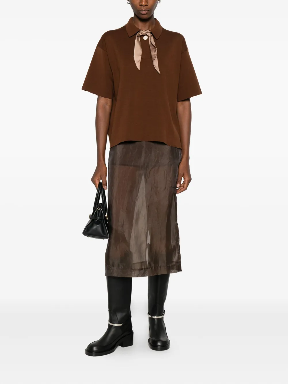 Forte Forte Polotop met gestrikt detail - Bruin