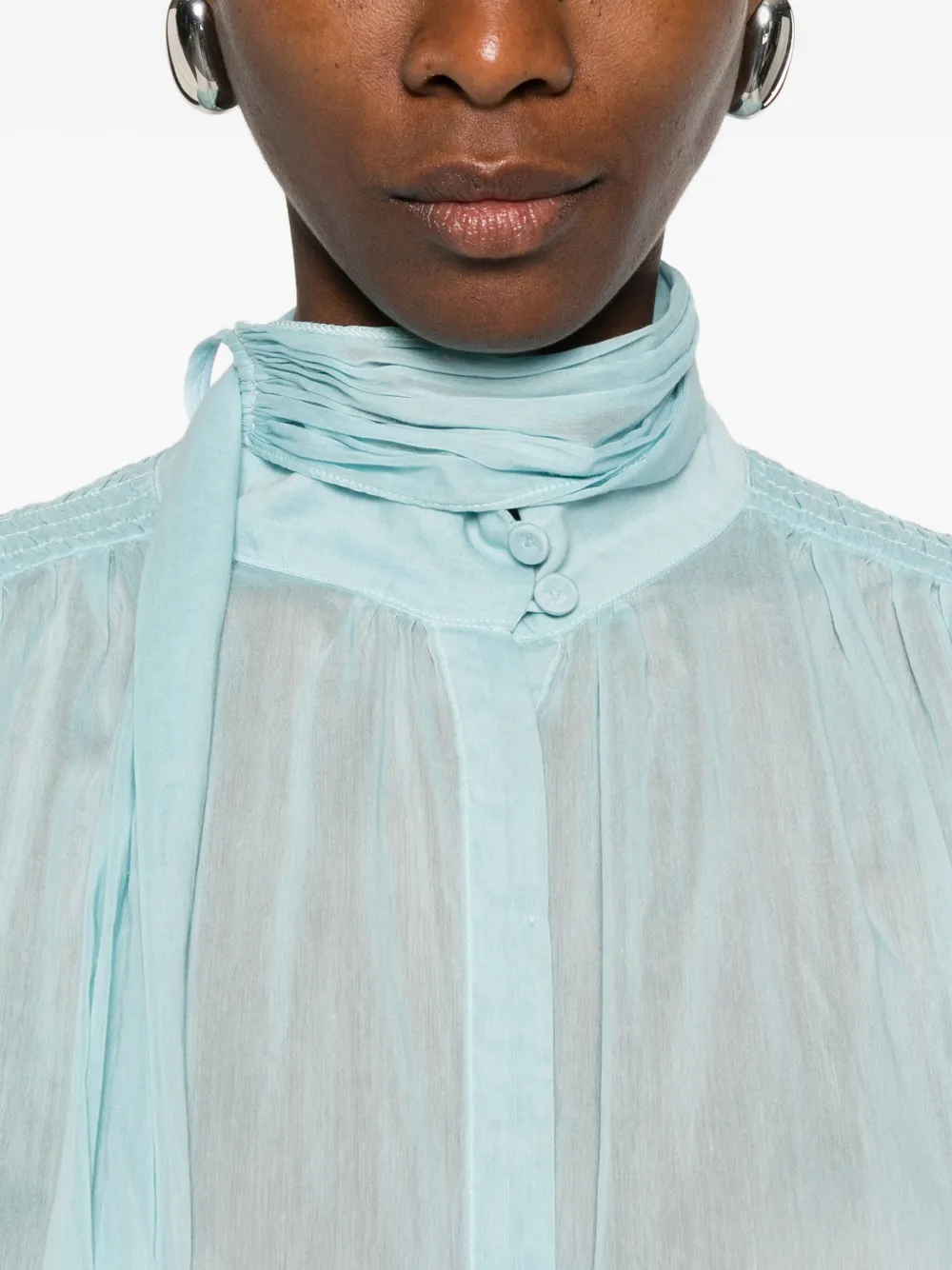 Forte Blouse met gestrikte hals Blauw