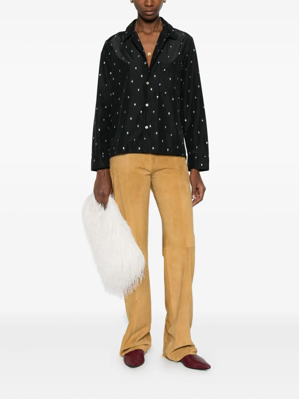 Forte Forte Blouse met knopen en patroon - Zwart