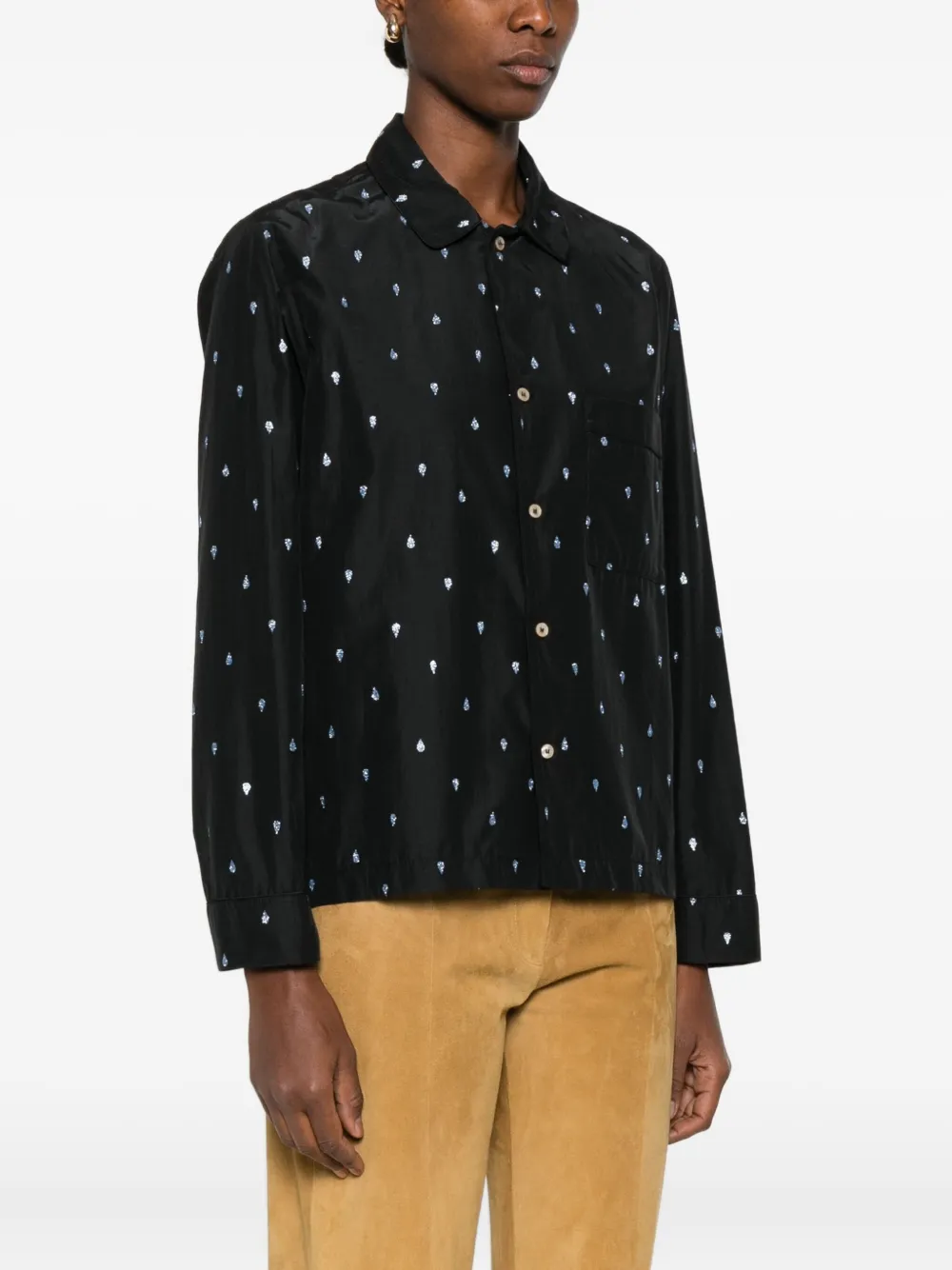 Forte Blouse met knopen en patroon Zwart
